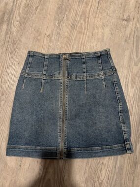 We The Free Blue Denim Front-Zip Mini Skirt